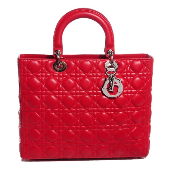 Dior Handbags - Christian Dior Lambskin Cannage Large Lady Dior Red